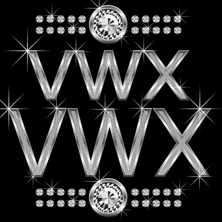 vector set of thin metal diamond letters and numbers big and smallのイラスト素材