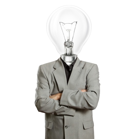 lamp head businessman have got an ideaの写真素材