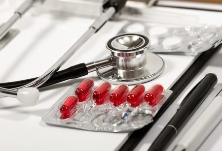 abstract medical background with office supplyの写真素材
