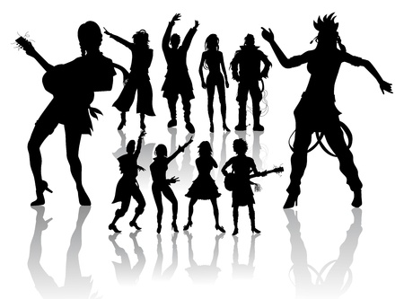 Vector silhouettes handmade, dancing and singingのイラスト素材
