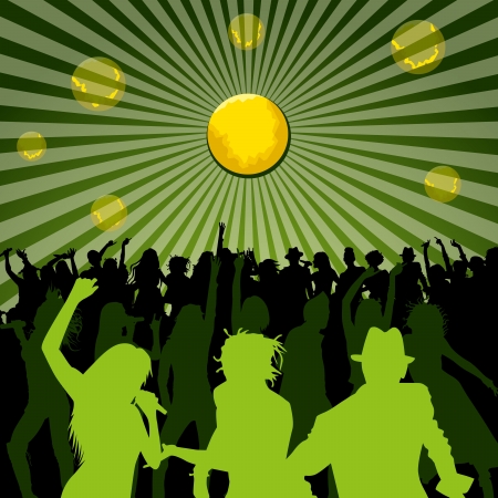 Disco concept, people silhouettes, dancing and singingのイラスト素材