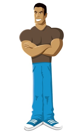 Vector macho man with muscles smiling on cameraのイラスト素材