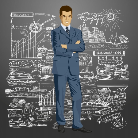 Vector business man in suit with folded hands. All layers well organised and easy to editのイラスト素材