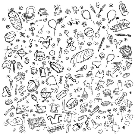 Vector Baby born concept. Sketch background with baby stuffのイラスト素材