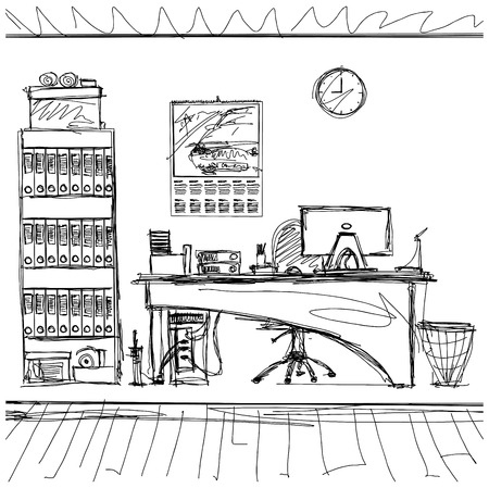 Vector Office interior. Sketch background with interiorのイラスト素材
