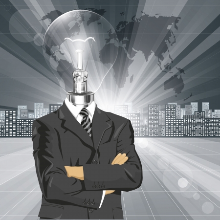 Vector Idea and concept, Lamp head business man in suit. All layers well organized and easy to editのイラスト素材