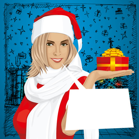 Vector Woman with gift in her hand waiting for Christmasのイラスト素材