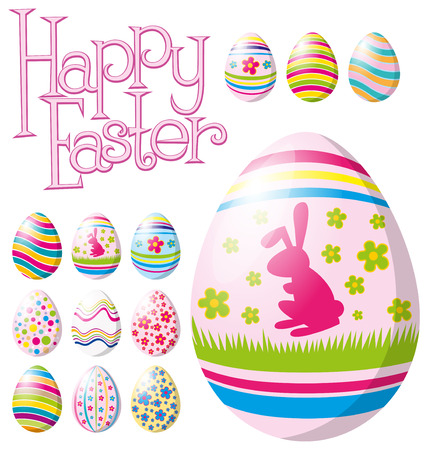 Vector Easter card with eggs of different color, rabbitのイラスト素材