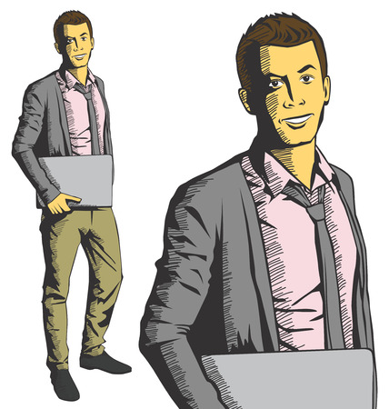 Vector business man with laptop in his handsのイラスト素材