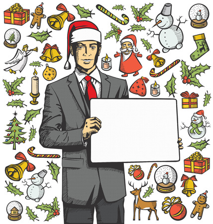 Card with Man, and Christmas, and New Year elementsのイラスト素材