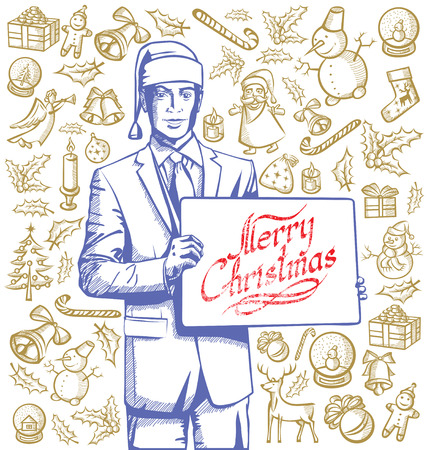 Vector Card with Man, and Christmas, and New Year elementsのイラスト素材