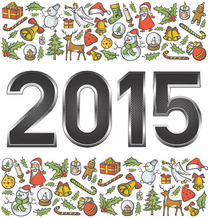 vector metallic numbers 2015 and Christmas and New Year objectsのイラスト素材