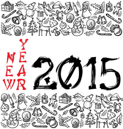 vector hieroglyph numbers 2015 and Christmas and New Year objectsのイラスト素材