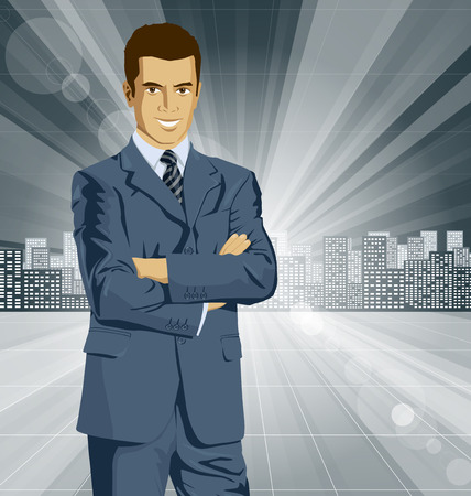Vector business man in suit with folded hands. All layers well organized and easy to editのイラスト素材