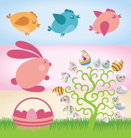 Vector Easter elements rabbit, eggs, cake, chickenのイラスト素材