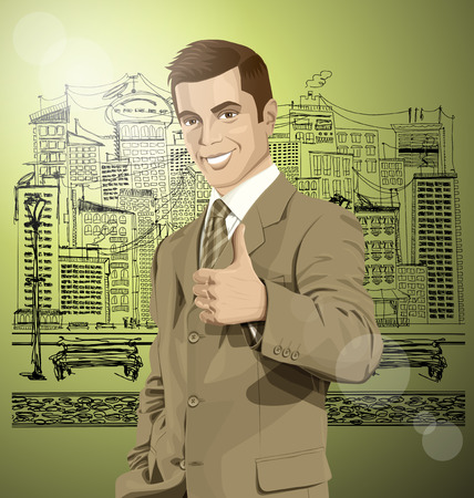 Vector hipster business man shows well done on the sketch streetのイラスト素材