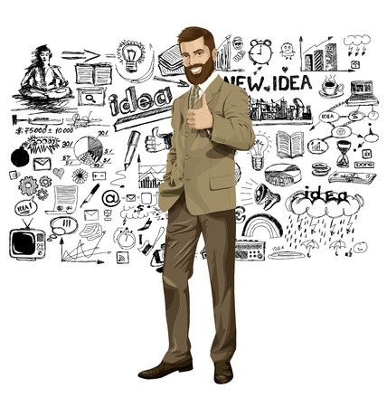 Vector hipster business man with beard shows well doneのイラスト素材