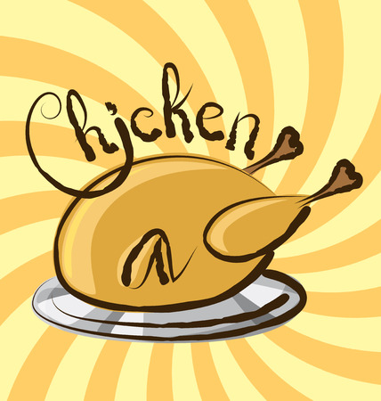 vector chicken with calligraphic inscription and aromaのイラスト素材