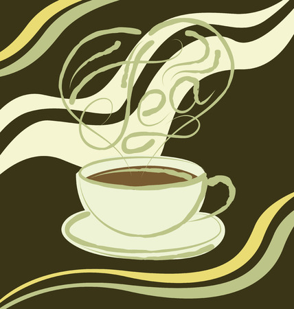 vector tea cup with calligraphic inscription and aroma in the shape of heartのイラスト素材