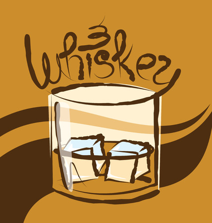vector glass of whiskey with ice and calligraphic inscriptionのイラスト素材