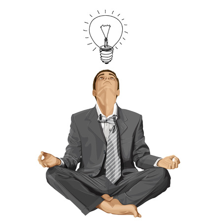Relax concept. Vector businessman in lotus pose looking up, looking for idea, meditatingのイラスト素材