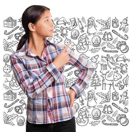 Woman looking for Christmas gifts and choosing itの写真素材