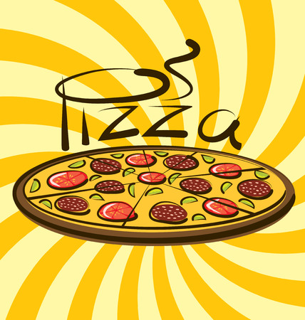 vector pizza with calligraphic inscription and aromaのイラスト素材