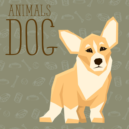 Vector geometric dogs collection with seamless background. Welsh Corgiのイラスト素材