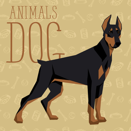Vector geometric dogs collection with seamless background. Doberman Pinscherのイラスト素材