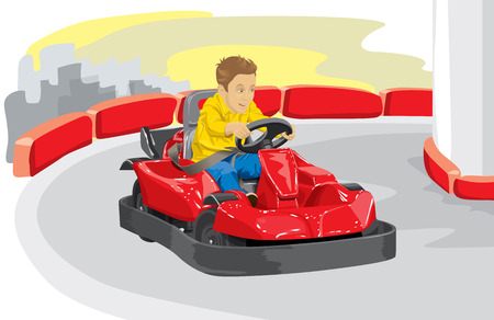 Vector illustration of boy driving go kart so happy about itのイラスト素材