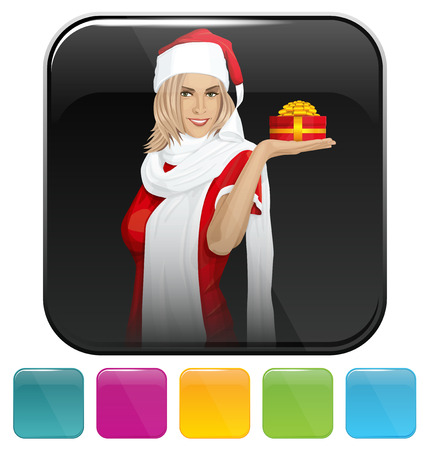 Vector button icon with Woman waiting for Christmasのイラスト素材