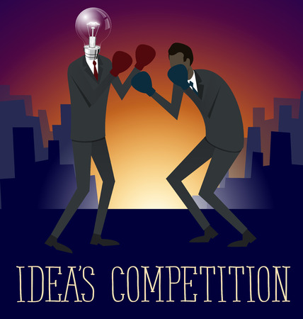 Vector flat business concept competition. Two boxing business mansのイラスト素材