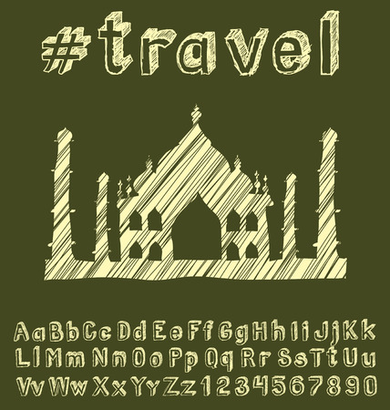 Travel concept. Vector background with hand made font and monumentのイラスト素材