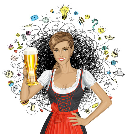 Vector cute woman in drindl on oktoberfest shows well doneのイラスト素材