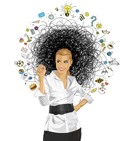 Idea concept. Vector Business woman writing something. All layers well organized and easy to editのイラスト素材