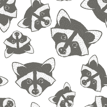 Raccoon vector seamless pattern illustration. Raccoons head isolated. Adorable mammal raccoon vector characterのイラスト素材