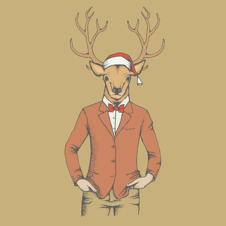 Christmas Deer vector illustration. Reindeer in human suitのイラスト素材