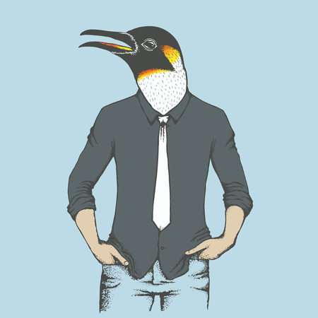 Penguin vector illustration concept. Penguin in human suitのイラスト素材