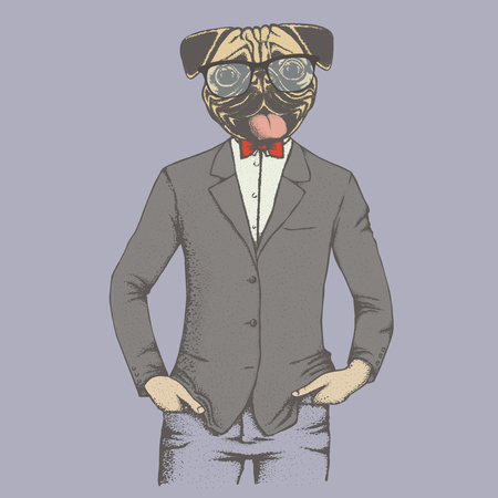 Pug dog vector illustration concept. Pug dog in human suitのイラスト素材