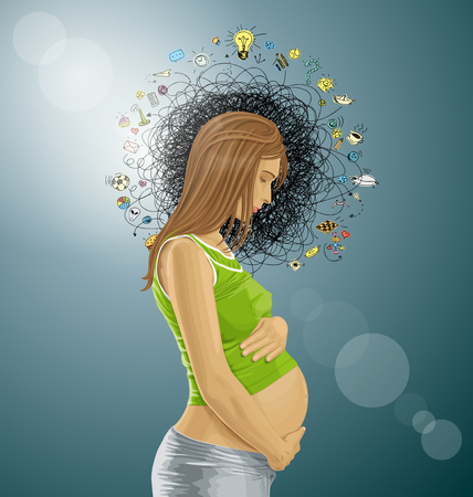 Vector pregnant female with tummy, waiting for new lifeのイラスト素材