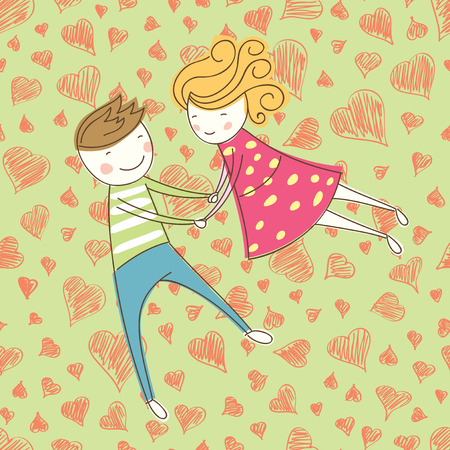 Valentine day card concept. Seamless vector pattern card with heart and coupleのイラスト素材