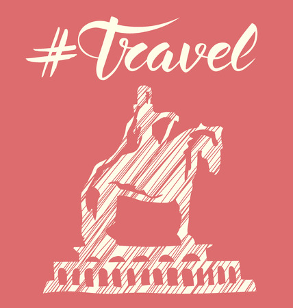 Travel concept. Vector background with monument and calligraphic inscription travelのイラスト素材