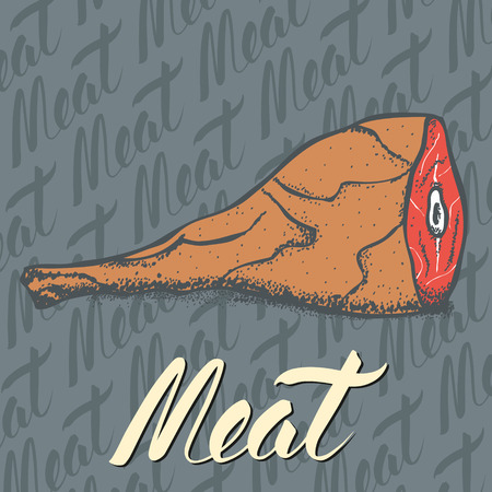 Vector food concept. Meat illustration with calligraphic inscriptionのイラスト素材