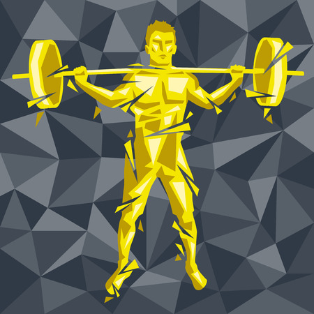 Geometric Crossfit concept. Back Squat. Vector silhouette of man doing fitness and crossfit. Active and healthy life conceptのイラスト素材