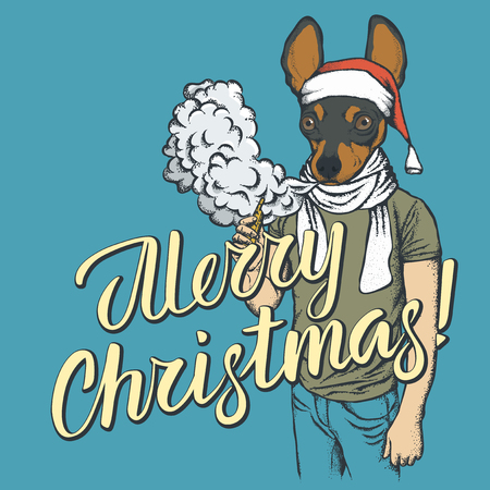 Christmas greeting card with dog design concept.のイラスト素材
