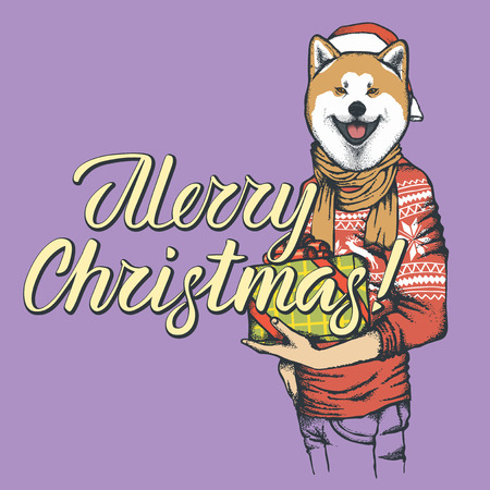 Christmas greeting card with animal head on human body design concept.のイラスト素材
