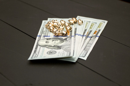 Dollars money cash on black background. Heap of money. New age of cryptocurrency concept
