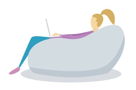 Woman Works At Home. Vector Flat Coronavirus Quarantine Concept. Woman On Self Isolation And Stays Homeのイラスト素材