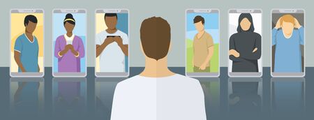 Lockdown People Work At Home. Vector Coronavirus Quarantine Concept. People On Self Isolation Make Video Call Conferenceのイラスト素材