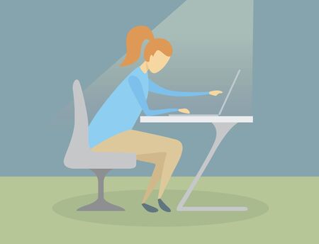 Woman Works At Home. Vector Flat Coronavirus Quarantine Concept. Woman On Self Isolation And Stays Homeのイラスト素材
